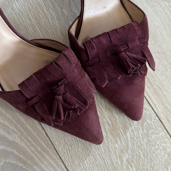 J. Crew Elsie Suede D’orsay Pumps with Fringe in Burgundy Made in Italy - Picture 2 of 7